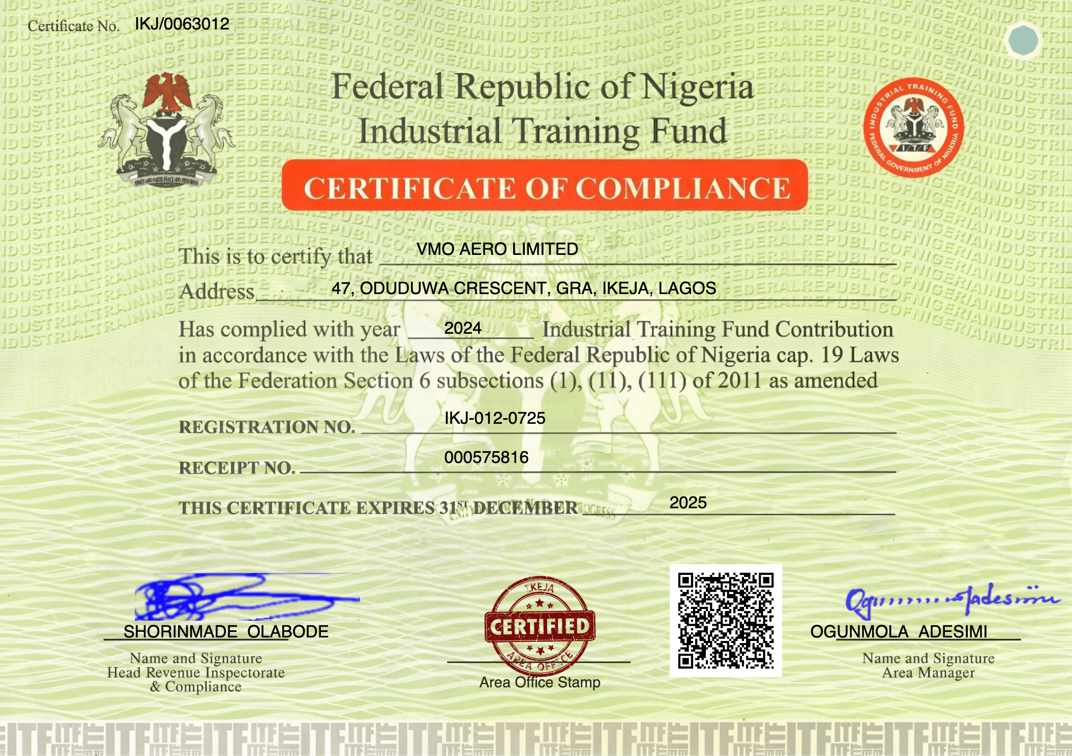 ITF Certificate
